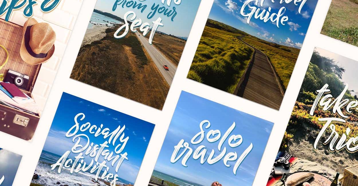 A collage of Visit Cambria Instagram graphics promoting safe travel and social distancing amid the COVID-19 pandemic
